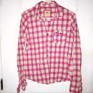 Hollister Pink and White Plaid Shirt
